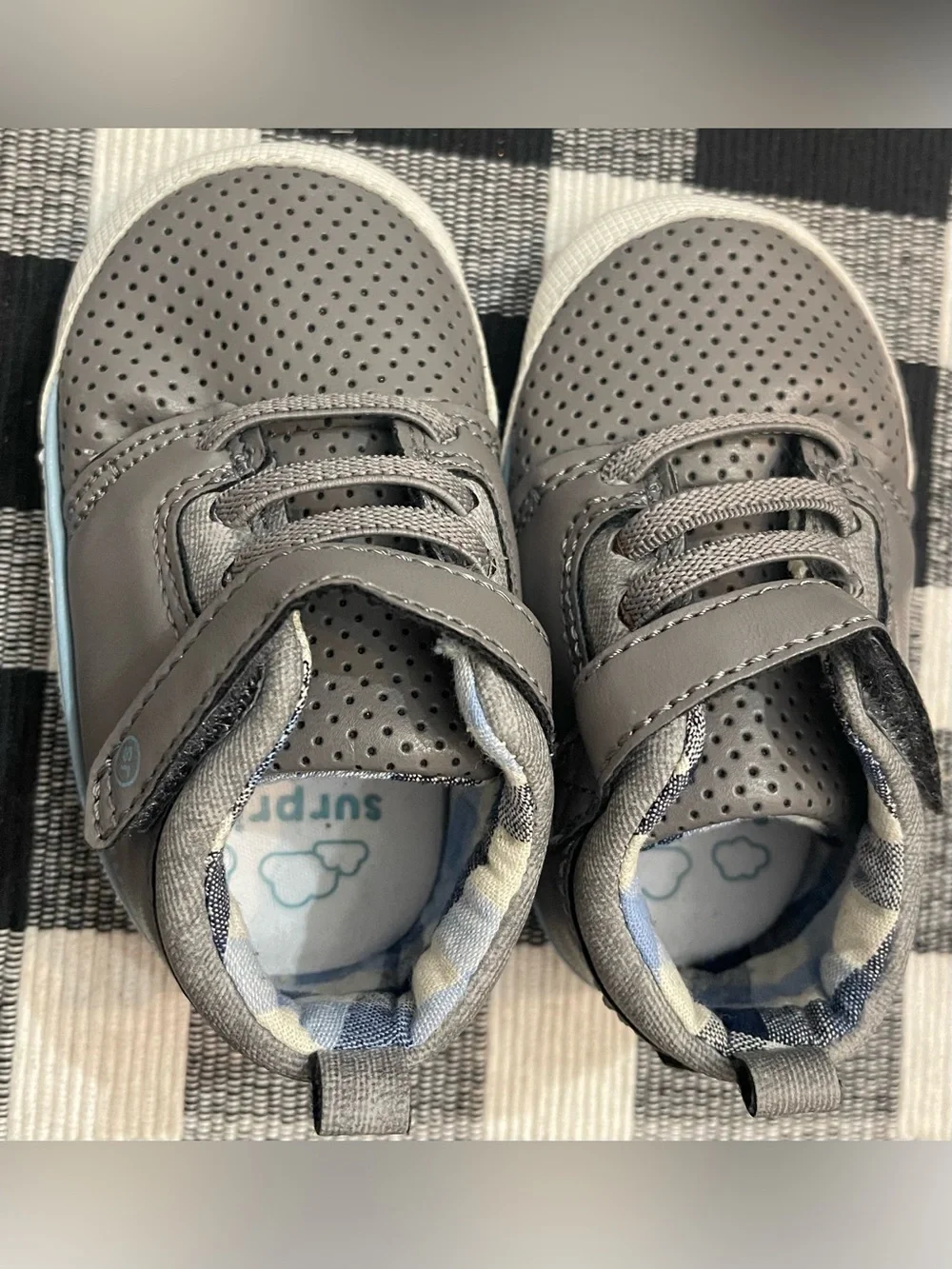 Stride Rite Small 6-12 Months crib shoe Ben Velcro Gray Blue
